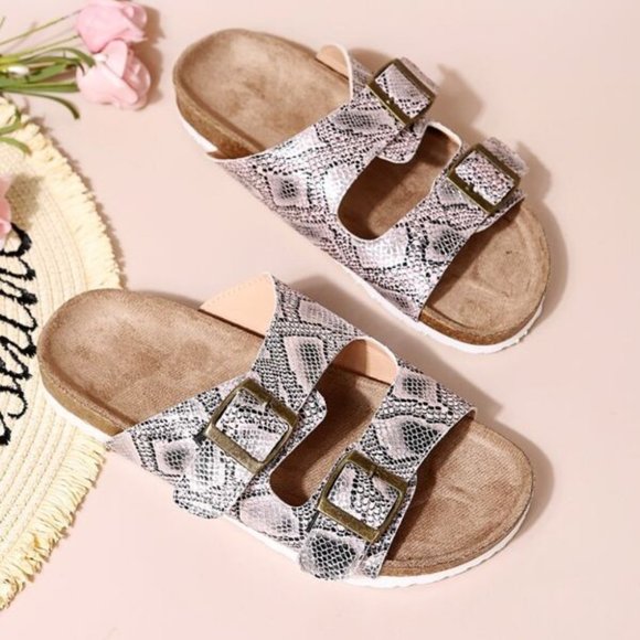 MODA DOLLZ Snakeskin print double buckle sandals - Picture 3 of 5